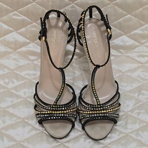Sergio Rossi Elegant Black and Gold Heels